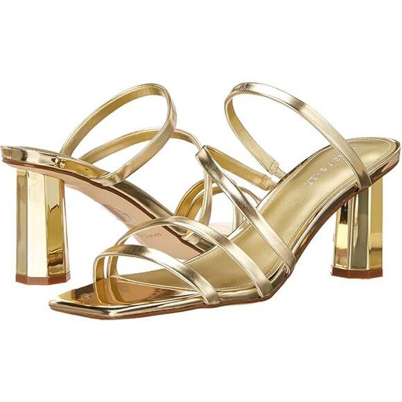 Marc Fisher Women's Kristin Heeled Sandal Strappy Gold Block Heels SZ 8.5 : NWOT - Picture 1 of 15